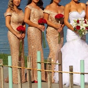 Rose Gold off the shoulder glitter mermaid dress